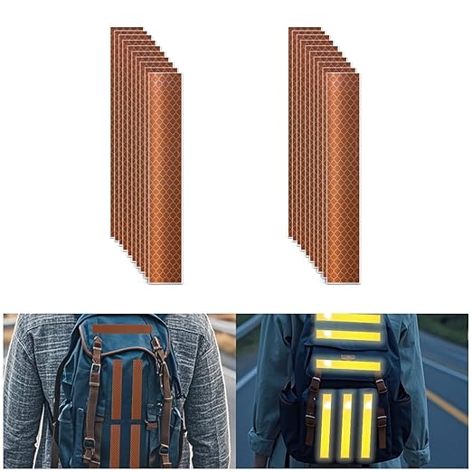 Non Fading Brown Reflective Stickers 1 inch X 6 inch, Outdoor Waterproof High Visibility Warning Safety Adhesive Reflector Tape (20 Pcs)