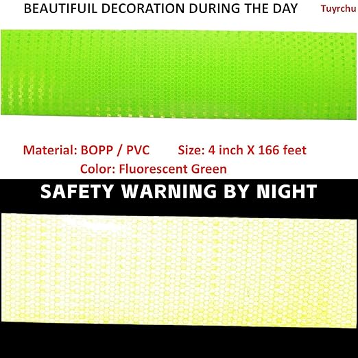 Fluorescent Green Reflective Tape 4 inch Wide, Outdoor Waterproof Safety Caution Warning Adhesive Strips Tape (166 feet)