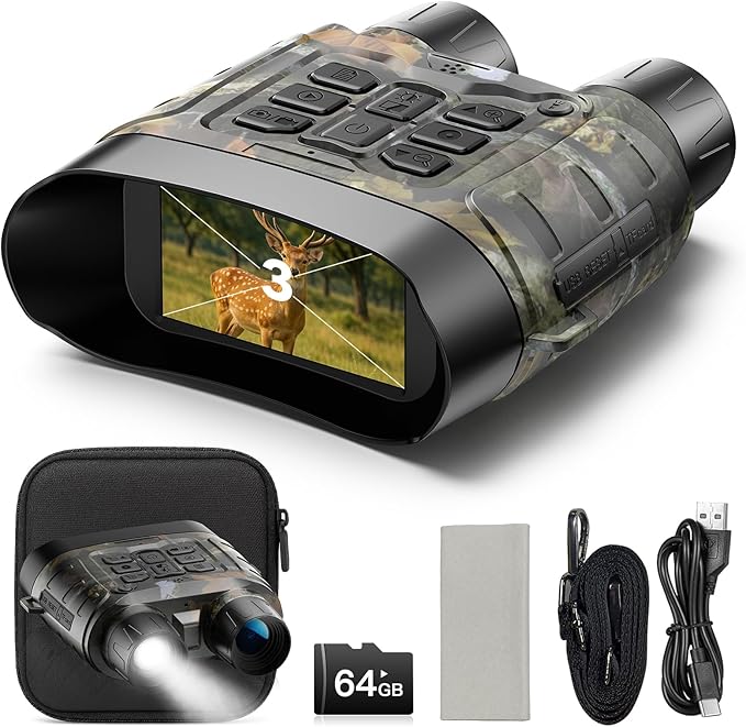 VOOPEAK 4K Night Vision Goggles - Full-Color Night Vision Binoculars with 5000mAh Rechargeable Battery, 64GB TF Card for Saving Photos and Videos, 3-inch HD Screen, 18x Zoom, Suitable for Camping