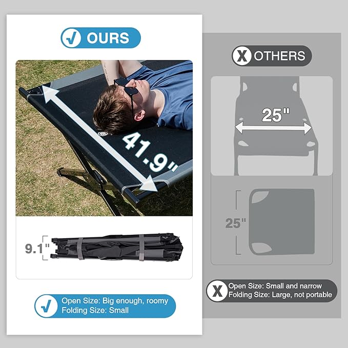 EVER ADVANCED Extra Wide Camping Cot for Adults Oversized XXL Sleeping Cots Folding Cot Bed with Carry Bag, 84.3" L x 41.9" W, Support to 550 lbs