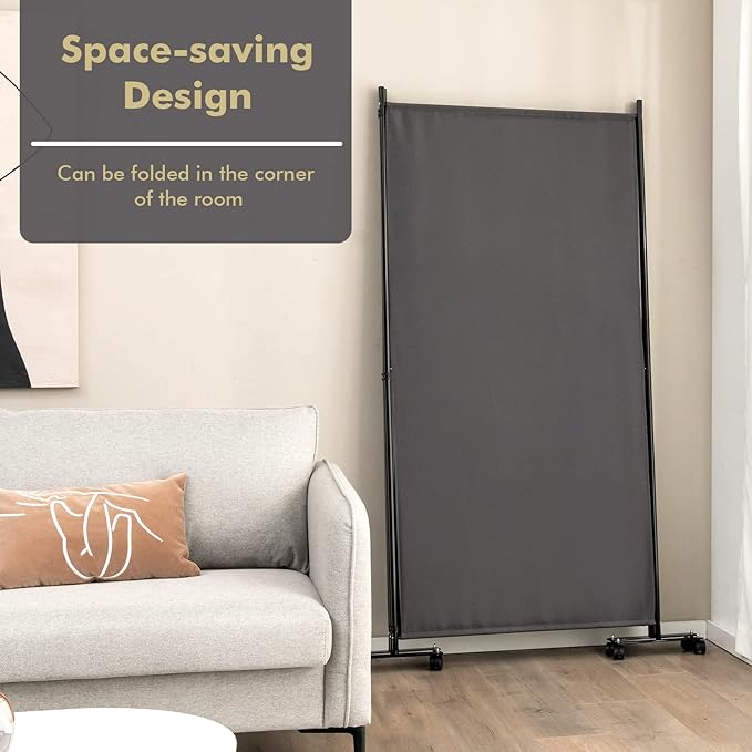 Giantex 3 Panel Room Divider with Wheels, 103''W x 71''H Folding Privacy Screen, Rolling Partition Room Dividers for Home Office Studio, Freestanding Fabric Wall Divider for Room Separation, Gray