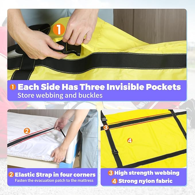 Emergency Evacuation Sheet – Patient Rescue Transfer Device for Bedridden, Hospitals & Home Care – Fire & Disaster Evacuation Aid, 330 lbs Capacity, Fits Standard Beds