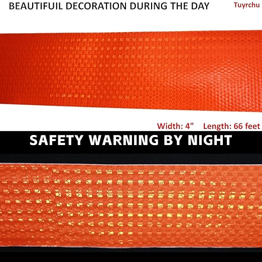 Industrial Reflective Tape Orange 4 inch Wide, Outdoor Waterproof High Visibility Safety Warning Adhesive Strips (66 feet, 3 Rolls)