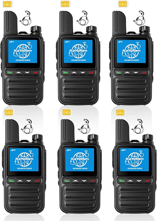 KAYOTOM Lifetime Free Global Walkie Talkies Unlimited Range PTT Push-to-Talk Over Cellular Nationwide 5000 Miles POC 4G Handheld Long Range Two Way Radio for Team (with Earphones, 6-Packs)