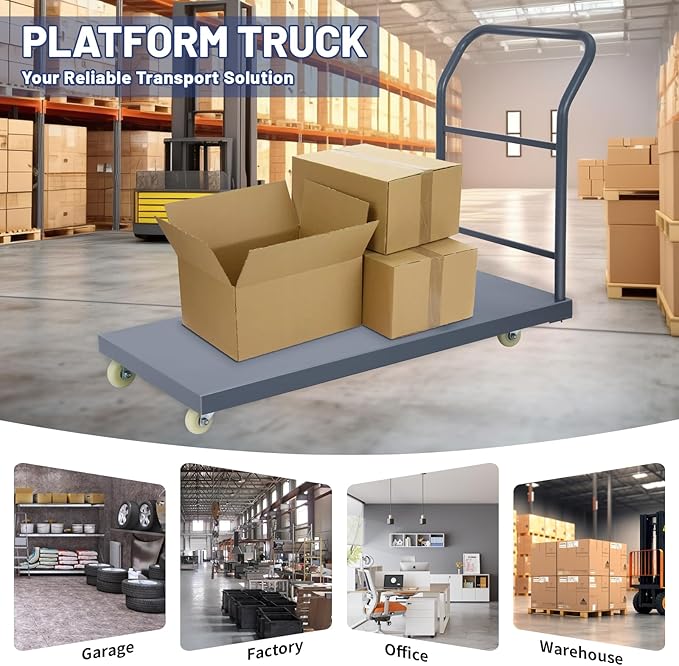 Heavy Duty Platform Truck Cart, 48"x24" Flatbed Cart, 2000 lbs Capacity Flat Cart with Wheels, Industrial Utility Push Cart for Warehouse, Luggage, and Moving