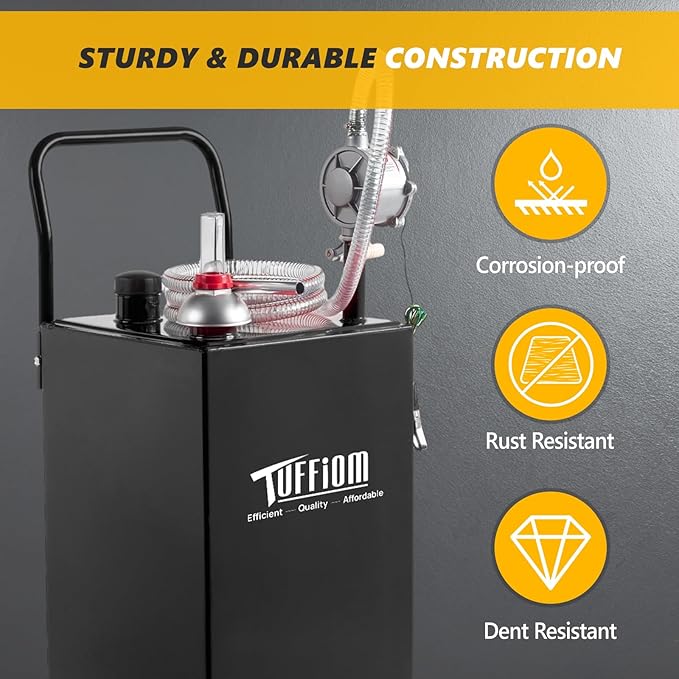 TUFFIOM 30 Gallon Portable Gas Caddy w/Swivel Wheels,Fuel Storage Tank, Gasoline Diesel Can with Fuel Transfer Rotary Hand Siphon Pump for Automobile ATV Car Mower Tractor Boat Motorcycle
