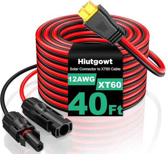 12AWG XT60 Solar Cable 40FT, XT60 Cable to Solar Connector 3 10 15 20 30 50FT, Solar Connector to XT60 Adapter Cable, XT60 Solar Charging Cable for Portable Power Station - 40Ft