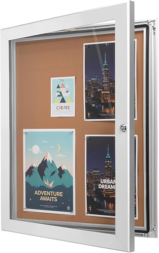 26.8×20 Lockable Enclosed Bulletin Board Wall Display Case with Rubber Seal Aluminum Cork Board with Door Protected Tamperproof Noticeboard for Indoor or Outdoor Use(Cork)