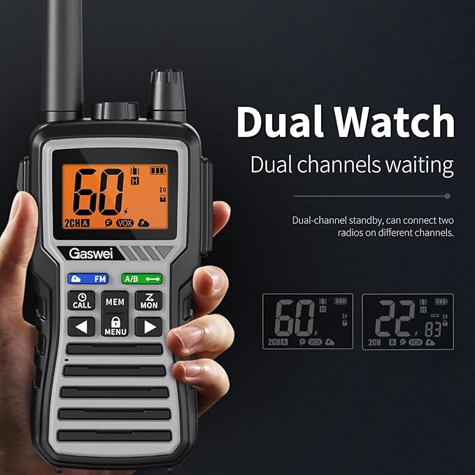 GU1 Long Range Rechargeable Two Way Radios for Adults, GMRS Walkie Talkies with NOAA Weather Alert & Flashlight, 60 Channels, VOX, FM Radio, for Job Site, Construction, Hiking, Camping