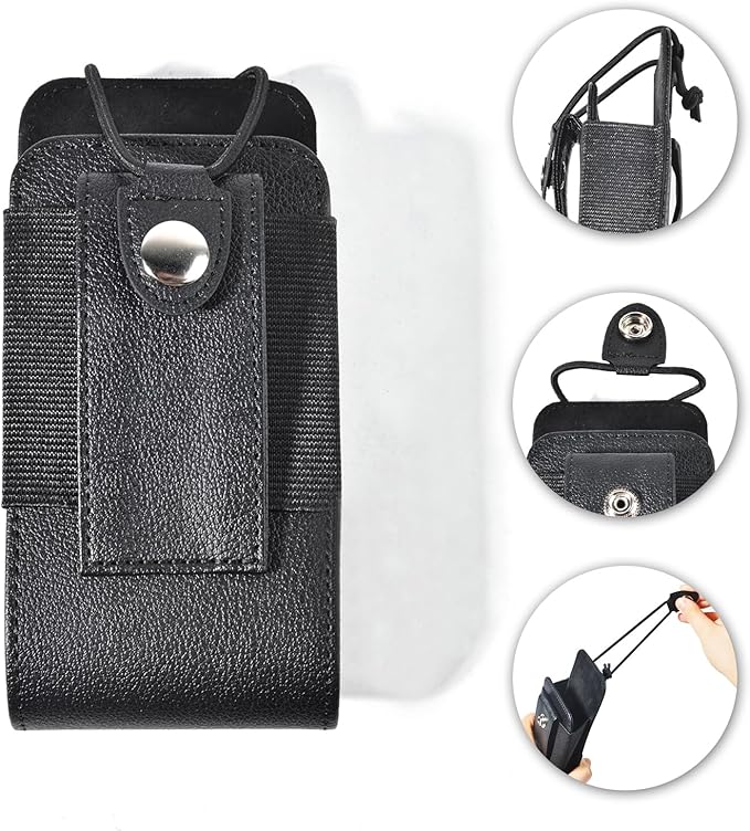 Leather Universal Radio Holster for Duty Belt with Back Clip,Walkie Talkie Pouch Holder for Motorola Baofeng Midland Kenwood Handheld Ham Radio