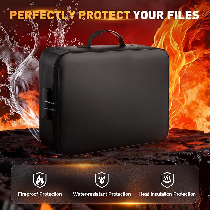 Fireproof Waterproof Document Bag with Lock - Kanhiro Upgraded Fireproof File Organizer, Portable Safe Box And File Box For Home Travel, Important Document Organizer For Passport, Certificates, Laptop