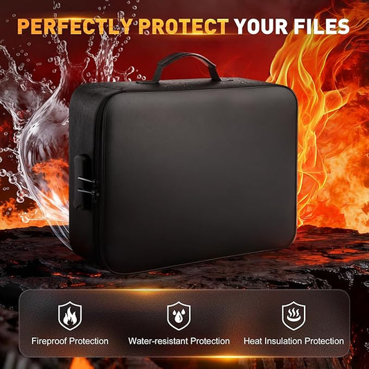 Fireproof Waterproof Document Bag with Lock - Kanhiro Upgraded Fireproof File Organizer, Portable Safe Box And File Box For Home Travel, Important Document Organizer For Passport, Certificates, Laptop