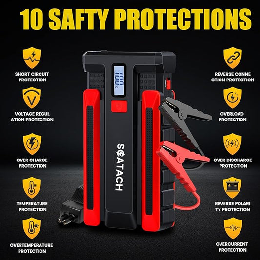 3500A Jump Starter,12V Car Jumper Starter (up to 10.0L Gasoline and 8.0L Diesel Engine),12V Portable Jump Box with Jumper Cables, LED Display, 3 Modes Flashlight