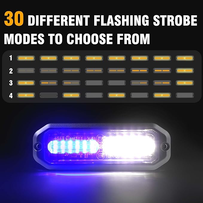 WINECO 8PCS LED Strobe Lights 12V Sync Feature Blue White 12LED Emergency Hazard Warning Lights with Strobe Controller for Trucks Vehicles ATV RV Cars Van