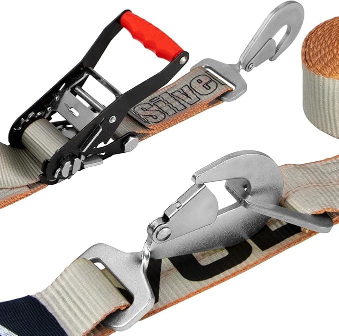 VULCAN Axle Tie Down Combo Strap with Snap Hook Ratchet - 2 Inch x 114 Inch - 4 Pack - Silver Series - 3,300 Pound Safe Working Load