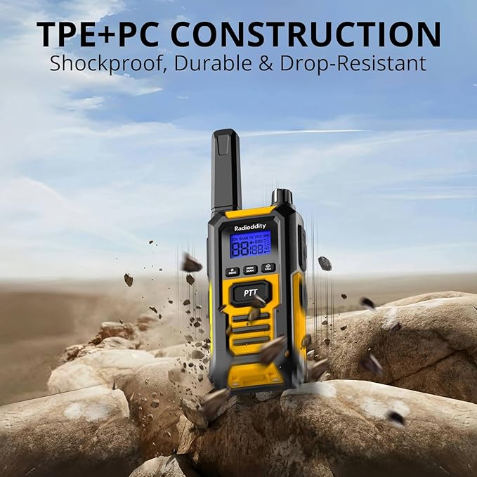 Radioddity HD-1 IP67 Heavy Duty Walkie Talkies, Waterproof Dustproof Shockproof Long Range Two Way Radio with One-Key Group Call, Vibrate Alert, SOS, Dual PTT, USB-C Charging for Hunting, 6 Packs