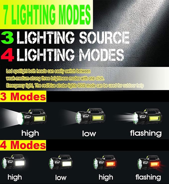 SUYOOULIN Solar LED Spotlight Lantern, Rechargeable Super Bright 10000LM Handheld LED Searchlight Flashlight, Multifunction Camping Lantern Work Light, 5 Light Modes, Waterproof, for Emergency, Home