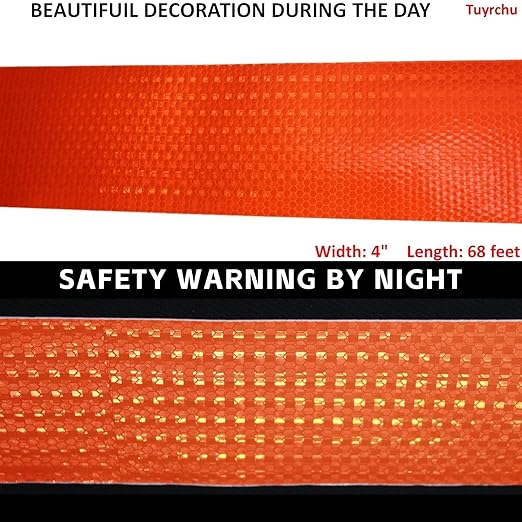 Industrial Reflective Tape Orange Outdoor Waterproof 4 inch Wide, High Visibility Safety Warning Reflector Sticker Strips (68 feet)