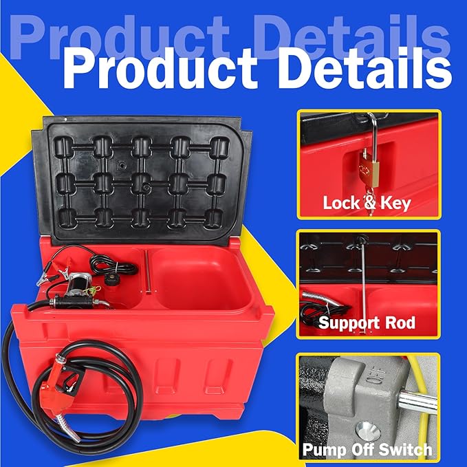 Portable Gasoline Diesel Fuel Transfer Tank with Pump, 15GPM High Flow Rate, 48 Gallon Portable Fuel Tank with 12V DC Electric Fuel Transfer Pump for Gasoline Diesel Dual Fuel Capability