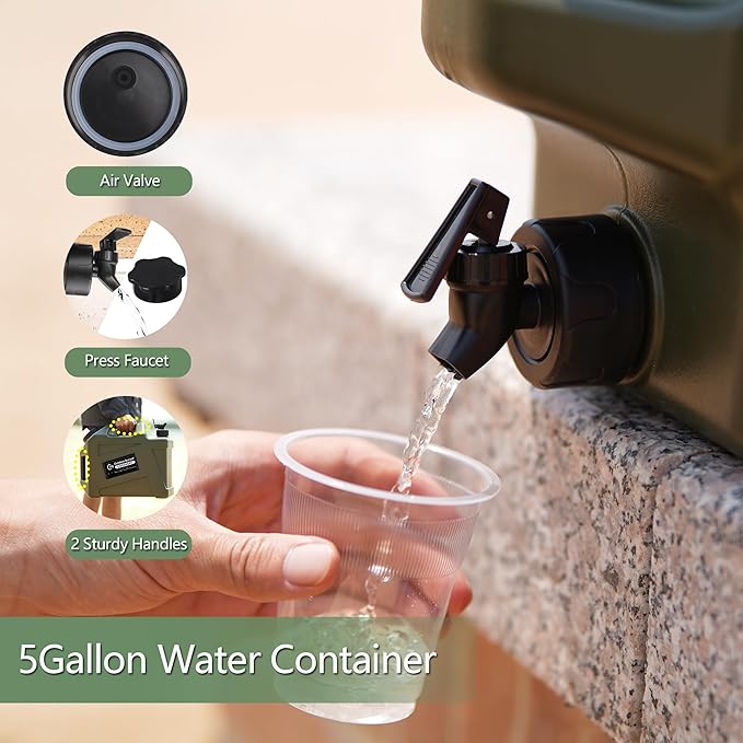 3.2 Gallon/5 Gallon Water Containers with Spigot, BPA Free Water Jug, Military Green Water Tank, Multifunction Water Storage Containers for Camping Outdoor Hiking,Emergency Stroage