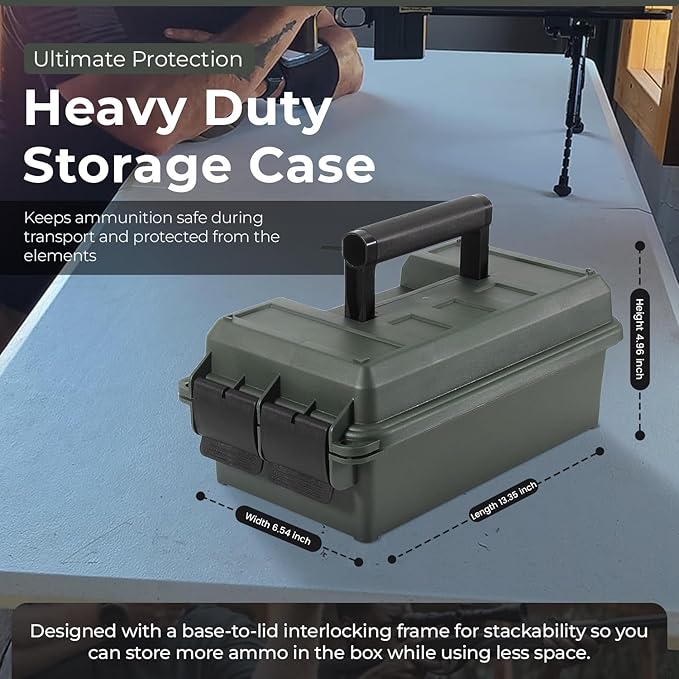 Lockable Ammo Storage Case for Ammo Cans | Military Waterproof Case & Airtight Ammo Containers Box | Ammunition Storage Boxes | Hunting Gear & Shooting Accessory | Water and Dust Resistant