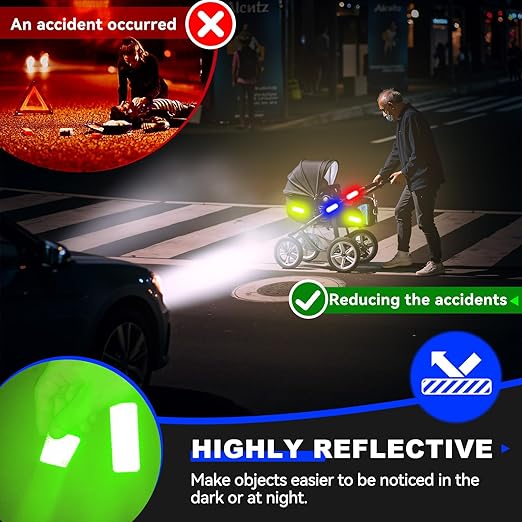 20 Pcs Super Reflection Reflective Stickers Made of 3M DG3, Safety Reflective Tape for Car Bike Mailbox Helmet, White Yellow-Green Red Blue Reflective Tape Outdoor Waterproof 3.15" X 1.18"