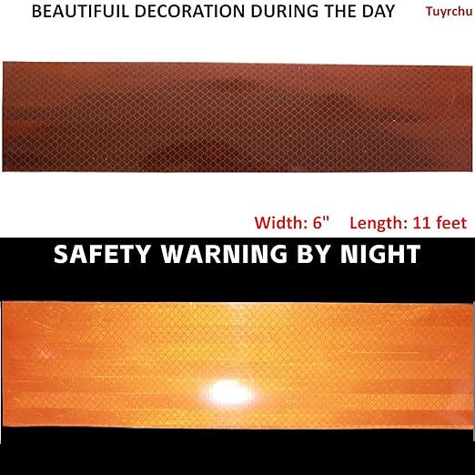 Non Fading Brown Reflective Tape Outdoor Waterproof 6 inch Wide, High Visibility Warning Safety Industrial Marking Tape (11 feet)
