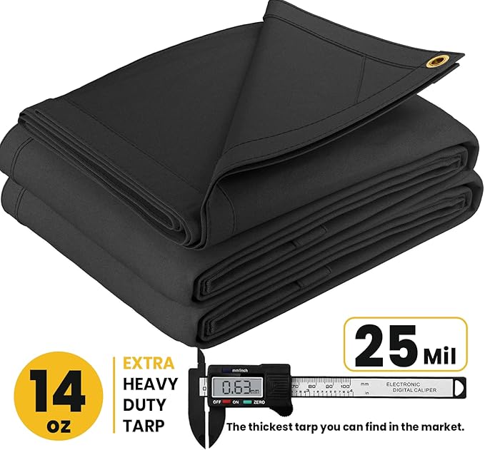 PROTARP Heavy Duty 14 OZ Water Resistant Canvas Tarp, UV Resistant Tarpaulin Cover with Rustproof Brass Grommets, Multipurpose for Canopy, Roof, Camping, Woodpile (Grey 10'X12')