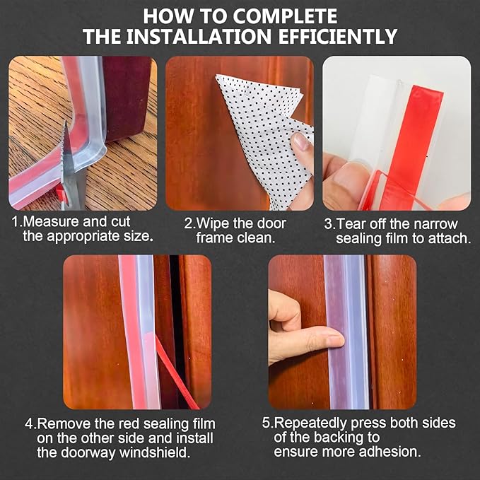Silicone Weather Stripping Door Seal,2025 Upgraded Seal Strip for Windows Gaps, Double-Sided Strong Adhesive Design,Door Seal Strip for Side of Door 1.37" x 40 ft,Transparent