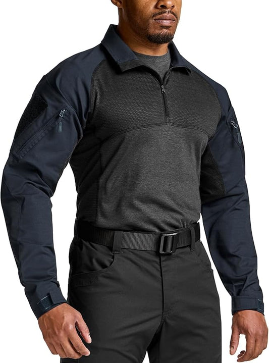 CQR Men's Combat Shirt Tactical 1/4 Zip Long Sleeve Military BDU Shirts Camo EDC Top with Pockets