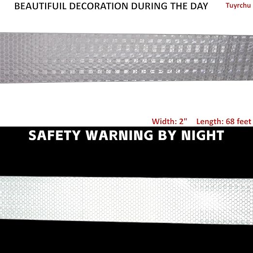 White Reflective Tape 2 inch Wide for Cars, Outdoor Waterproof High Visibility Safety Warning Reflector Sticker Strips (68 feet)