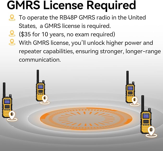 Retevis RB48 Plus IP67 Waterproof Heavy Duty Long Range Walkie Talkies, GMRS Radio, Construction Jobsite Two Way Radio, NOAA, Shock Resistant, Dual PTT, Vibration Reminder(4 Pack)