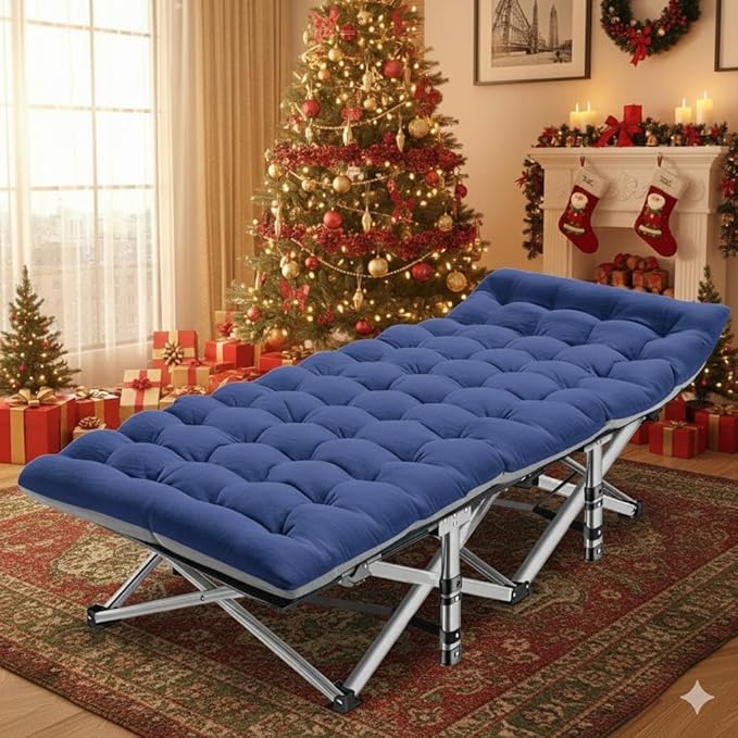 Slsy Folding Camping Cot for Adults with Pad, Padded Portable Sleeping Cots, Camp Bed with Carry Bag for Outdoor Travel, Beach, Hiking