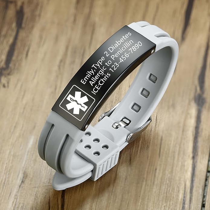 VNOX Medical Alert Bracelets for Men & Women Kids with Free Engraving Adjustable Stainless Steel Mesh Emergency Medical ID Bracelets Wristband