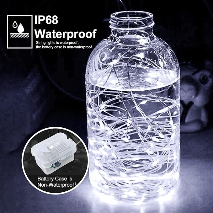 pozzolanas 50 Pack White Battery Operated String Lights - 7ft Waterproof Fairy Lights with 20 LEDs for Home, Mason Jar, Party, Wedding, Halloween, Christmas Decorations