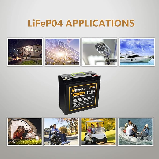 12V 18Ah Lithium LiFePO4 Deep Cycle Battery, 2000+ Cycles Lithium Iron Phosphate Rechargeable Battery for Solar Power, UPS, Lighting, Marine, Scooters, Fish Finder and More, Built-in 20A BMS