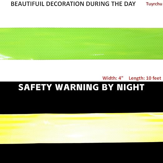 Fluorescent Yellow Reflective Tape Outdoor Waterproof 4 inch, Non Fading High Visibility Warning Industrial Marking Tape (10 feet)