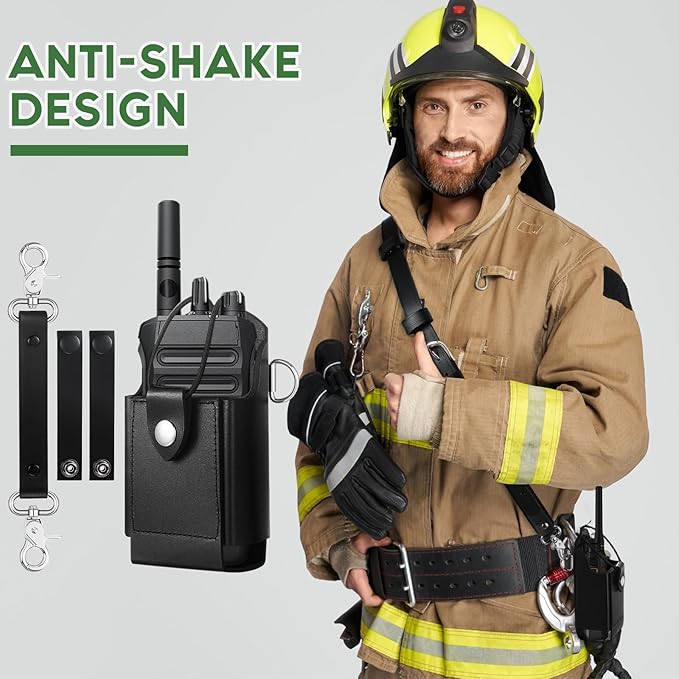 Eccliy Radio Strap Firefighter Leather Radio Holster EMS EMT Bundle Set with Belt, Strap, Anti-sway Tape for Firefighters, EMT, Police, Search and Rescue