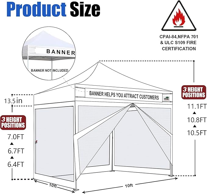 Eurmax USA 10'x10' Pop-up Canopy Tent Commercial Instant Canopies with 4 Removable Zipper End Screen Wall kit and Roller Bag, Bonus 4 SandBags(Blue)