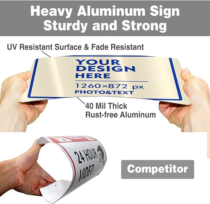 Custom Outdoor Metal Sign - 12 x 8 Customized Personalized Aluminum for Office, Home, Business, Decor, Custom Road, Rust-Proof (Blue Text Box)