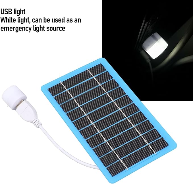 SIXRUN 5W Portable Solar Panel USB Solar Charger Foldable Charger with USB Light for Outdoor Camping Hiking Emergency Phone Charging
