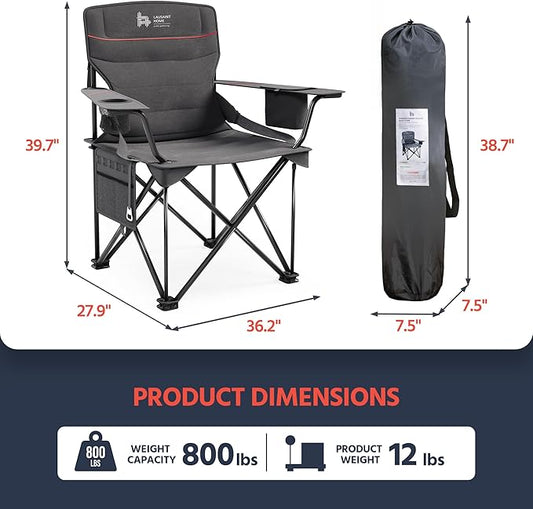 OUTSIDER Folding Camping Chair 400LBS Capacity, Portable Outdoor Lawn Chairs with Ergonomic Lumbar Support, Cooler Bag, Cup Holder, Pockets, Headrest for Beach, Lawn, Hiking (Style-1, 1pc)