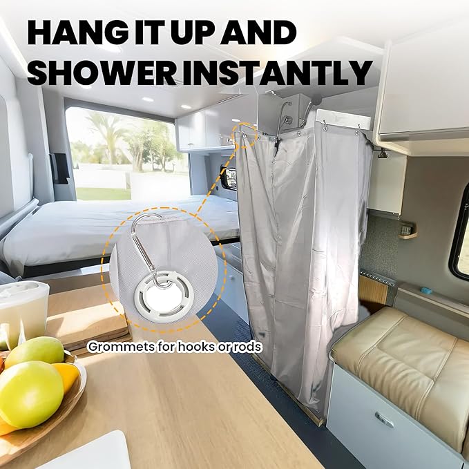 Camper Van Shower Curtain 72in Height, RV Hidden Shower Privacy Curtain with Magnetic Stickers, Interior Shower Curtain for Bench Shower, Collapsible Square Shower (30" W x 72" H)