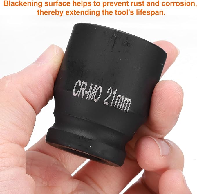 HARFINGTON 4 Point Square Socket 1/2" Drive 21mm Metric Square Impact Socket CR-MO Blackening Standard Wheel Sockets Pneumatic Socket Tool for Auto Repair Mechanical Maintenance Home Use