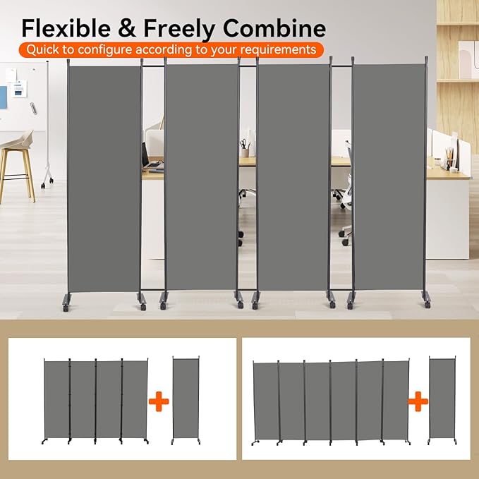 Room Divider 22''W Wall Divider for Room Partition (Heavy Duty Base) 1 Panel Partition Room Dividers, Freestanding Room Divider Screen Separation W/Wheels Folding Privacy Screen Panel Space Separator