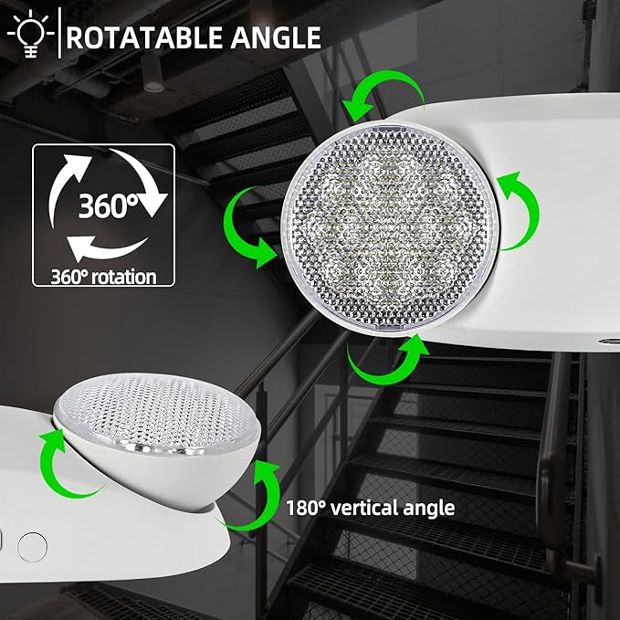 Emergency Light, Emergency Lighting with Battery Backup，Commercial Emergency Lights Combo for Business, Two Adjustable Heads,UL Listed,120V/277V AC, 1 Pack