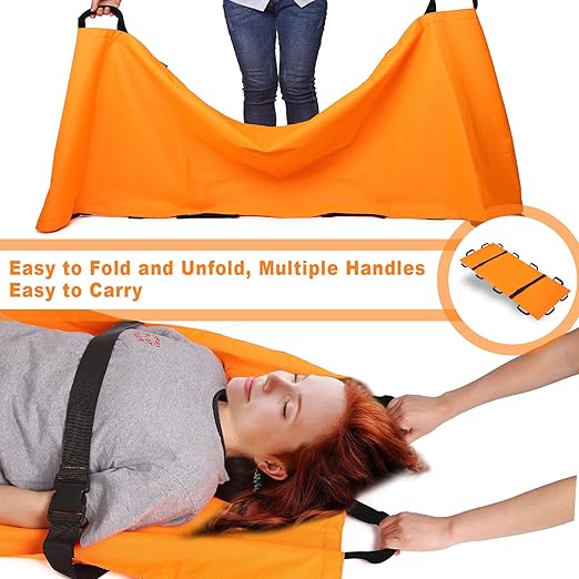 Portable Transport Stretcher with 12 Handles，Dog Stretcher & Gurney with Carrying Bag Patient Animal Mover Travel Size Emergency Casualty Evacuation-Capacity 400lbs (Orange)
