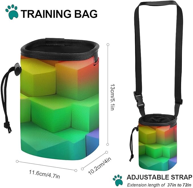 Portable Travel Dog Carrier Bag, Fashion Pet Training Package, Puppy Snack Pocket with Adjustable Waist Belt for Cat Dog Puppy Rainbow Colorful Blocks