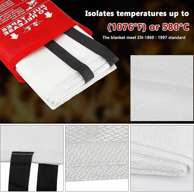 Fire Blankets Emergency for Home and Kitchen Fire Emergency Blanket for Home Fireproof Blanket for Camping, Grill, BBQ, Picnic, Fireplace, Office