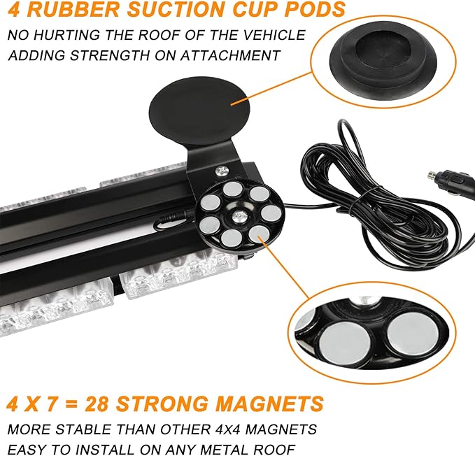 ASPL 29.5" 54 LED Strobe Light Bar Double Side Flashing High Intensity Emergency Warning Flash Strobe Light with Magnetic Base for Safety Construction Vehicles Tow Trucks Pickup (Amber)